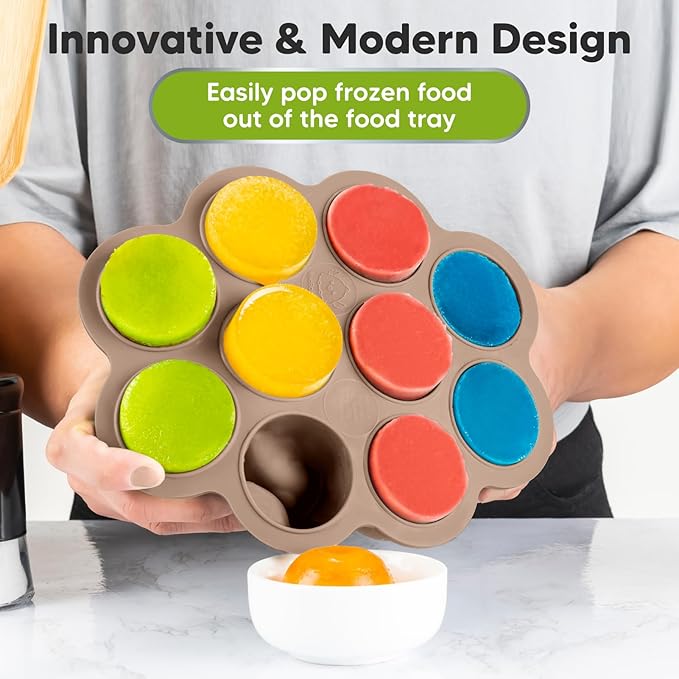 KeaBabies Silicone Food Freezer Trays with Lid, 2oz x 10 Pods Baby Food Storage Containers, Easy Puree Meal Prep, Breast Milk Silicone Freezer Molds, Dishwasher, Microwave Safe,BPA-Free(Chai Latte)-BubblyBeeBaby