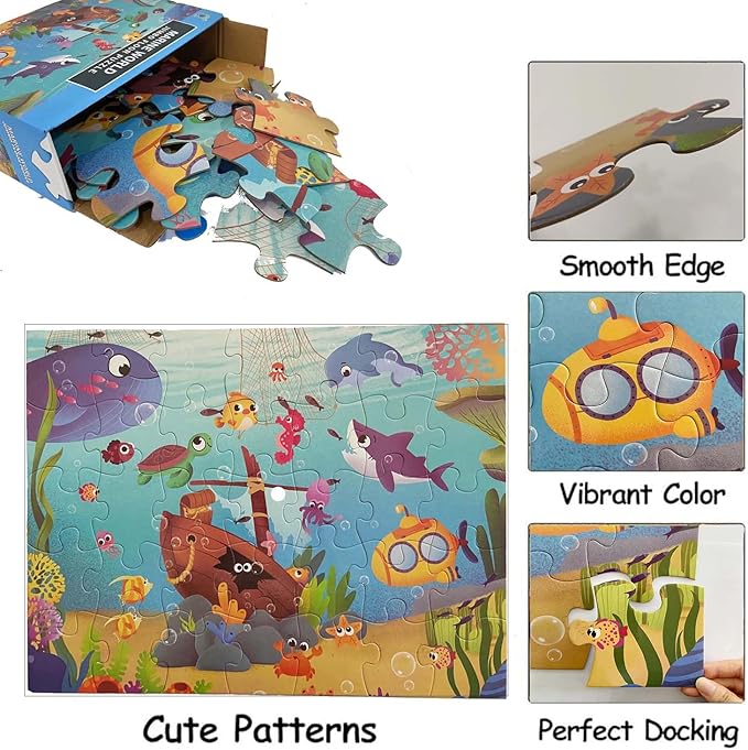Jumbo Floor Puzzle for Kids, Large Jigsaw Puzzles 35 Piece for Kids Ages 3-5,Preschool Learning & Education Toys, Gifts for 4-8 Year Old Boys and Girls (Marine Animals 2)-BubblyBeeBaby