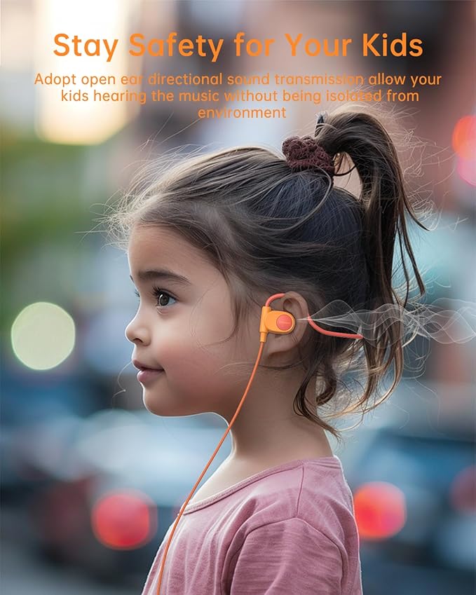 Kid Headphones for School, Air Conduction Open Ear Headphones, 3.5mm Jack Wired Cord, Ultra-Comfort, Ergonomic and Lightweight Design Perfect for School and Outdoor Activities-Orange-BubblyBeeBaby