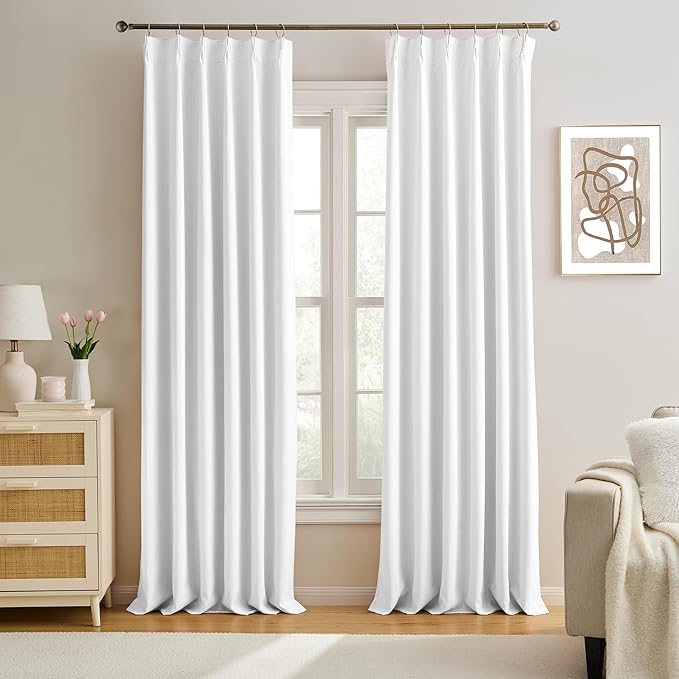 KEQIAOSUOCAI White Pinch Pleat Curtains 84 Inches Long 2 Panels, Track Memory Trained Luxury Opaque Window Curtain Panels for Bedroom Living Room Hooks Include 40" W x 84" L-BubblyBeeBaby