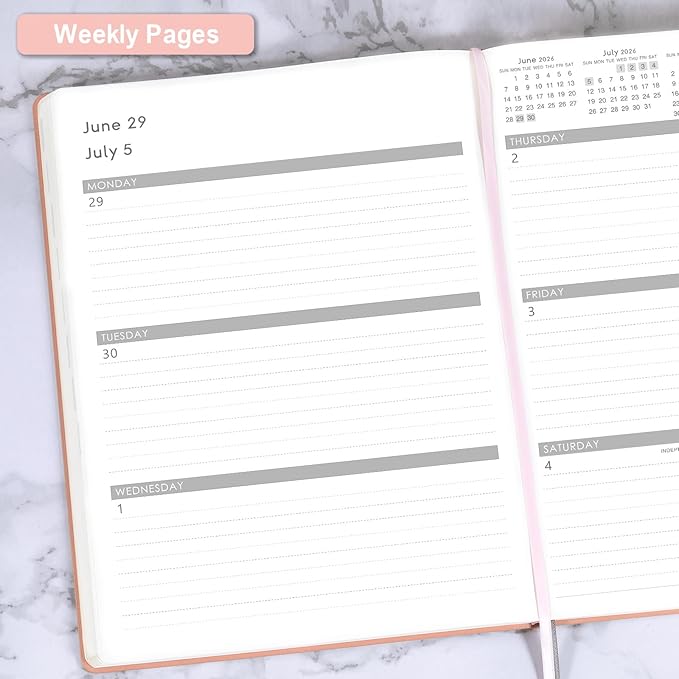 2026 Planner - JAN 2026 - DEC 2026, Planners 2026, Planner Weekly and Monthly, Leather Cover Calendar Planers with Thick Paper, Back Pocket with Notes Pages, Pink (8.5" x 11")-BubblyBeeBaby