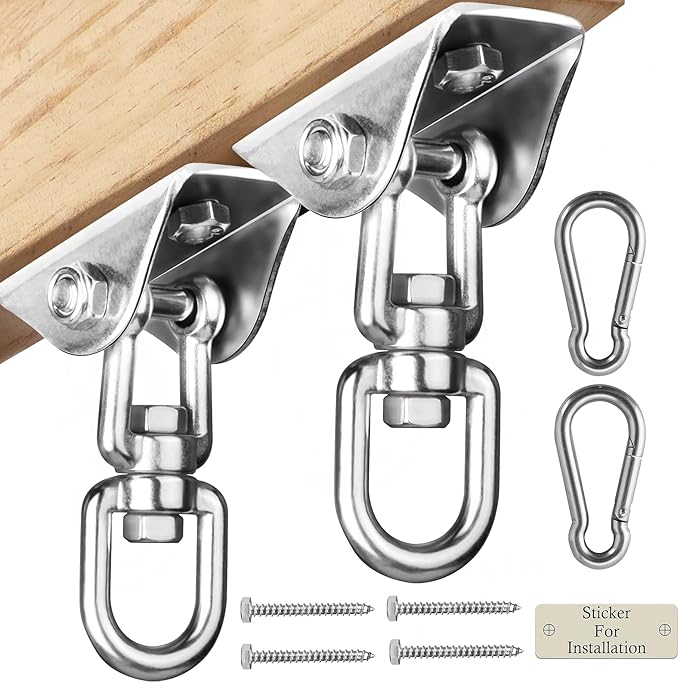 Heavy Duty Swing Hangers for Wooden Sets 2000 LB Capacity Hammock Hanger 360 Swivel Stainless Steel Swing Hardware Accessories 2 Packs for Porch Playground Yoga Heavy Bag-BubblyBeeBaby
