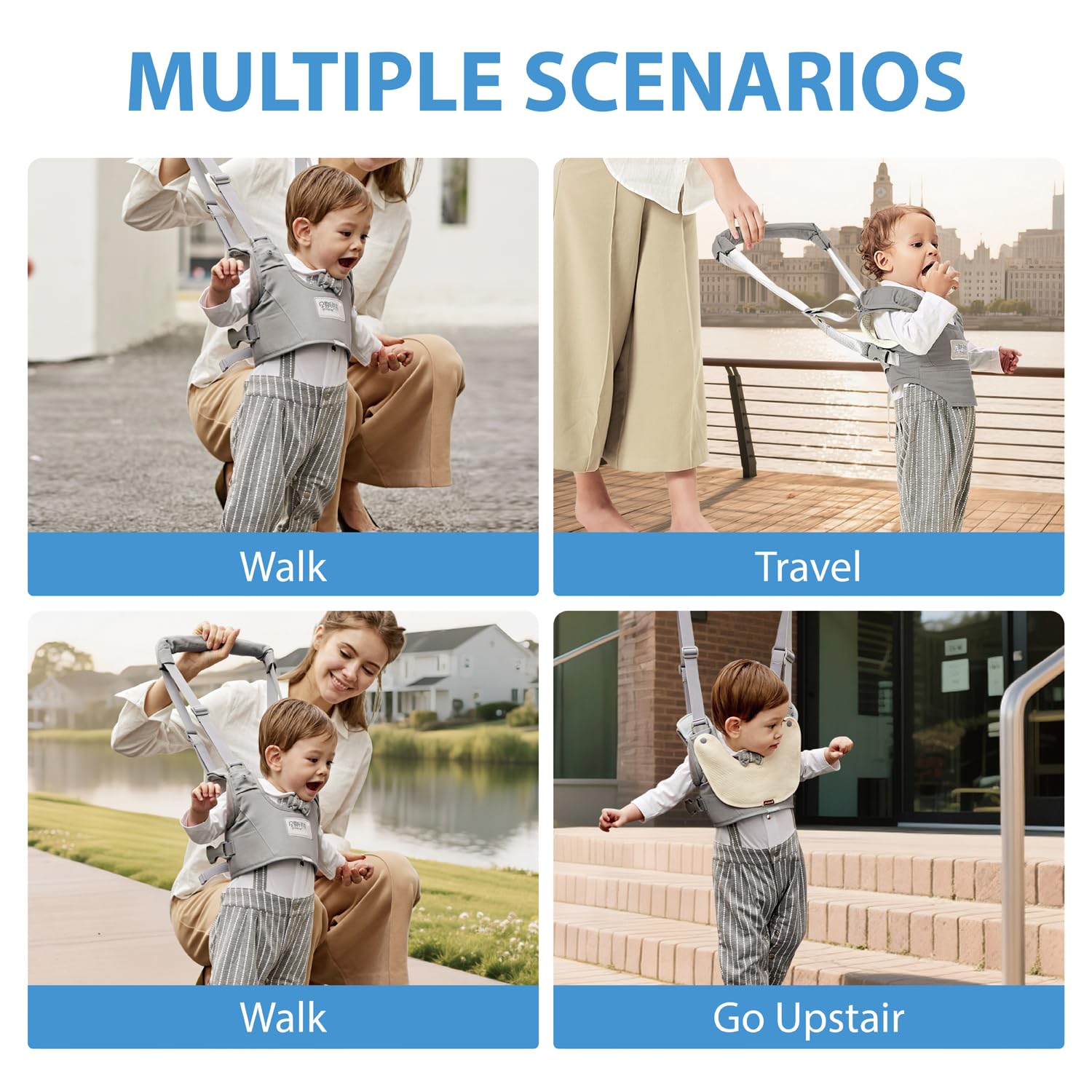 Baby Walking Harness-Handheld Assistant Belt- Toddler Infant Walking Aid for Trainer & Support 7-24 Month Old (all-season-Gray-1817)