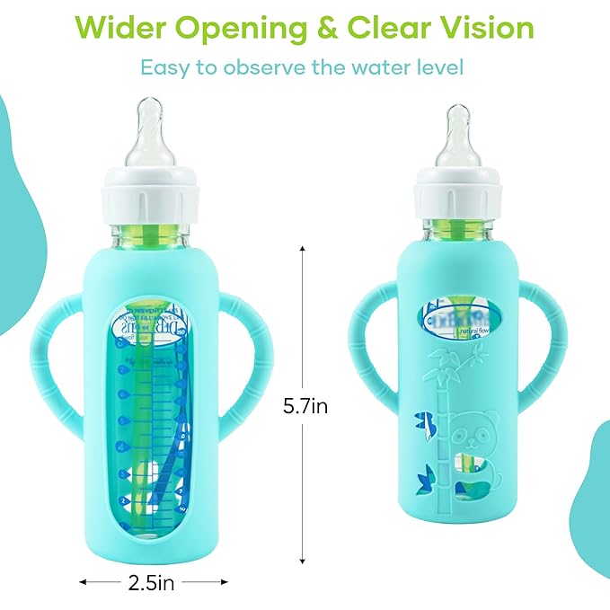 4 Pack Silicone Sleeves for Dr. Brown's Glass Baby Bottles, Anti Breakage Durable Baby Bottle Holder with Easy Grip Handles, Narrow Sleeve with a Cutout, Dishwasher/Freezer/Microwave Safe, 8 oz-BubblyBeeBaby