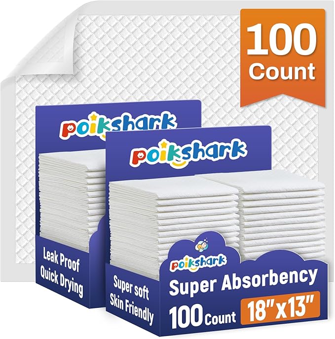 100 Pack Disposable Diaper Changing Pads for Baby Leakproof & Super Absorbency Disposable Underpads Large Toddler Pads Absorbent Fluff Protective Table Pads, Pee Pads for Babies, Kids 18" x 13"-BubblyBeeBaby