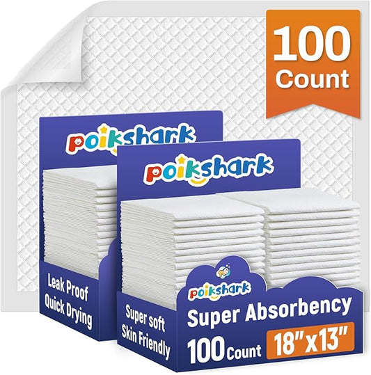 100 Pack Disposable Diaper Changing Pads for Baby Leakproof & Super Absorbency Disposable Underpads Large Toddler Pads Absorbent Fluff Protective Table Pads, Pee Pads for Babies, Kids 18" x 13"-BubblyBeeBaby