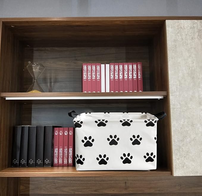 HIYAGON Dog toy Basket Dog Toy Bin Cute Toy Storage Basket Organizer Box Kids Gift Basket Empty Rectangular Room Decor for Home(Paw)-BubblyBeeBaby