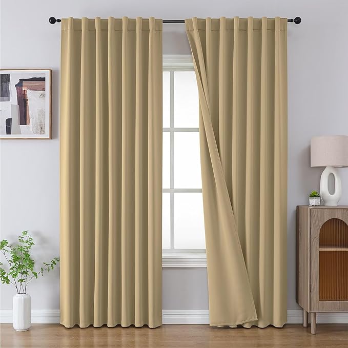 Joydeco 72 Inch Blackout Curtains for Bedroom, Thermal Insulated Black Out Curtains, Room Darkening Drapes for Living Room Window Rod Pocket Back Tab (W52 x L72 Inch, Beige)-BubblyBeeBaby