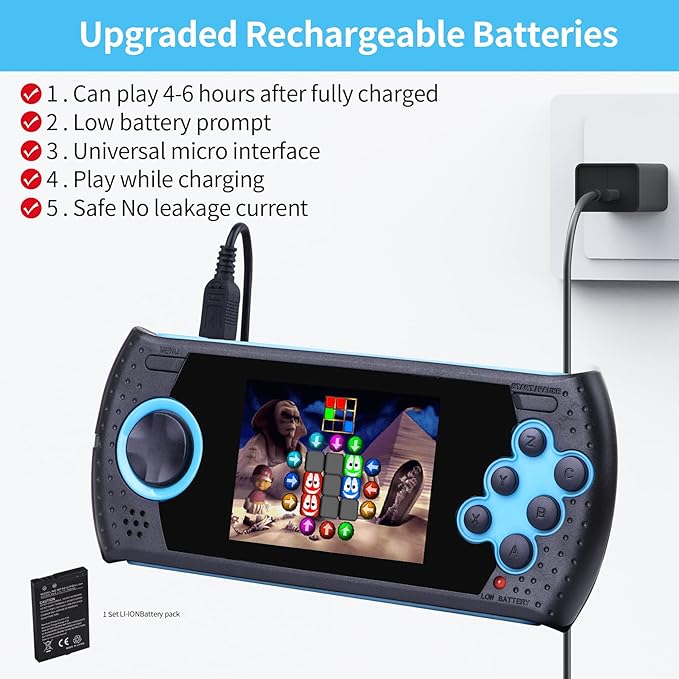 16 Bit Handheld Game for Kids Built-in 230 HD Classic Retro Video Games USB Rechargeable 3.0 Inch Childrens Travel Electronics Toys Portable Gaming Player System Gift for Boys Girls Ages 4-8-12-BubblyBeeBaby