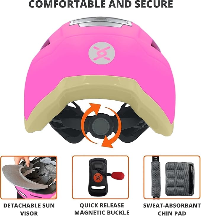 Kid Bike Helmets for Boys and Girls | Fit Head 51-54cm Circumference | CPSC & NTA-8776 Dual Certified | Multi-Sport Helmets with LED Lights, Magnetic Buckle, Detachable Visor-BubblyBeeBaby