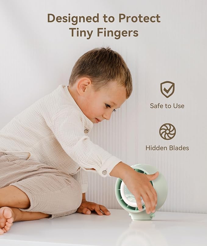 Dreamegg Portable Stroller Fan - 4000mAh Rechargeable Baby Stroller Fan With LED Display, Night Light, Hidden Blade, Detachable 4 Speed 360°Rotate, Handheld Cooling for Crib,Travel, Car Seat(Green)-BubblyBeeBaby