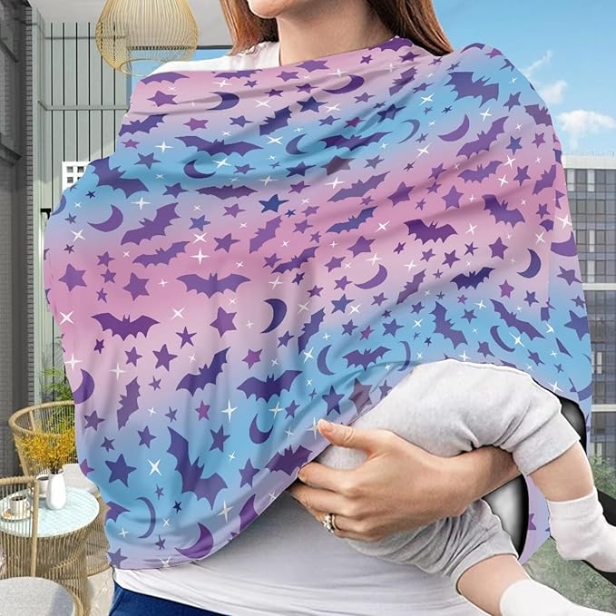 Binienty Halloween Bats Car Seat Cover Canopies for Baby Multi Use Cover Nusring Covers Stretchy Infants Stroller Cover/High Chair/Breastfeeding Cover-BubblyBeeBaby