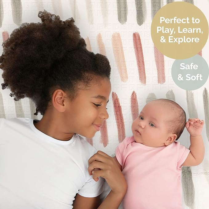 JumpOff Jo - Extra Large Waterproof Foam Padded Play Mat for Infants, Babies, Toddlers, Play Pens & Tummy Time, Foldable Activity Mat, 77 x 70 x 0.6 inches-BubblyBeeBaby