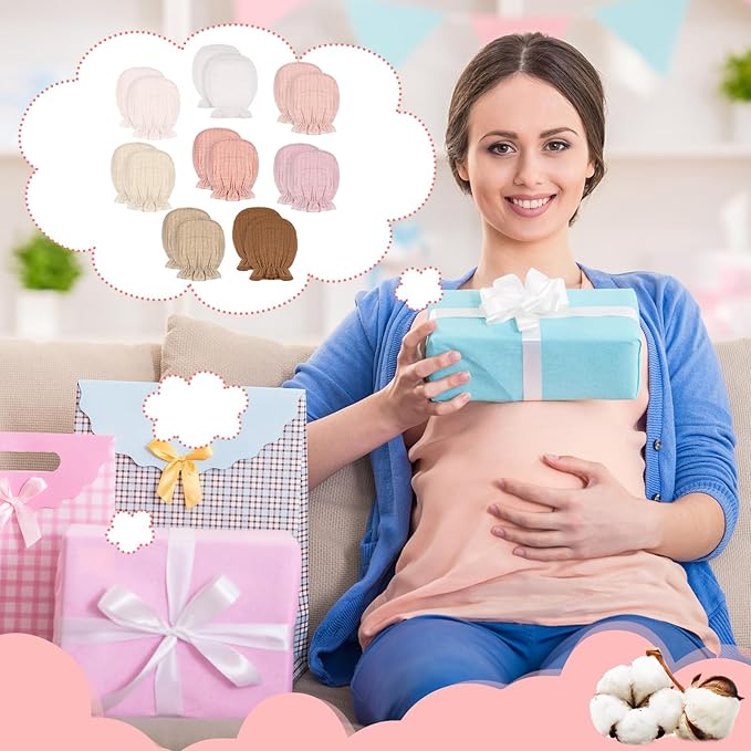 8 Pairs Newborn Baby Muslin Mittens 0-6 Months No Scratch Elastic Wrist Soft Breathable Gloves Bulk Cotton for Infant-BubblyBeeBaby