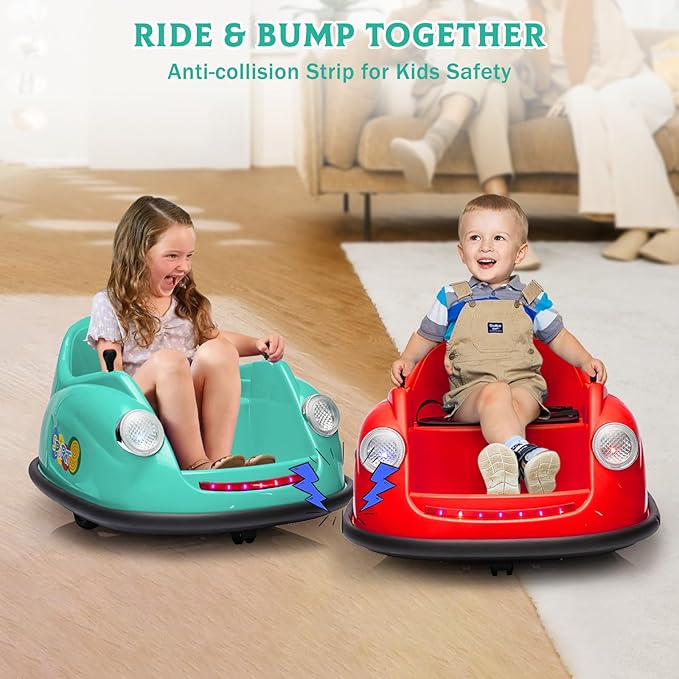 12V Bumper Car for Toddlers, Electric Toy Ride on Battery Car with Kids W/Parent Remote Control, 2-Speed, 360 Degree Spin, Music & LED Lights for Kids, Green-BubblyBeeBaby