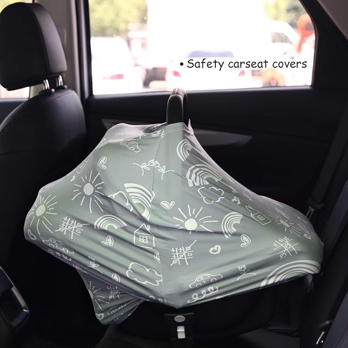 Carseat Canopy Breastfeeding Cover - Multi Use Infant Stroller Cover, Car Seat Covers for Babies, Baby Shower Gifts for Boys and Girls (Creativity)-BubblyBeeBaby