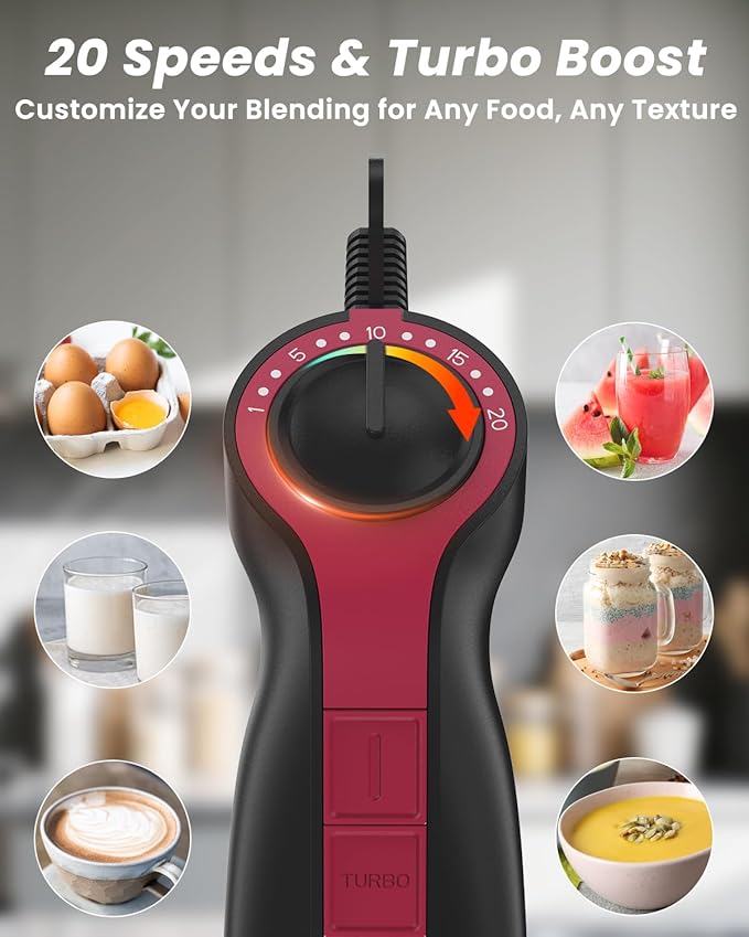 Immersion Blender Handheld 1000W, 3 in 1 Stick Hand Blenders for Kitchen with 20 Variable Speeds & Turbo, 304 Stainless Steel with Electric Whisk & Milk Frother Attachments for Soup, Puree & Emulsion-BubblyBeeBaby