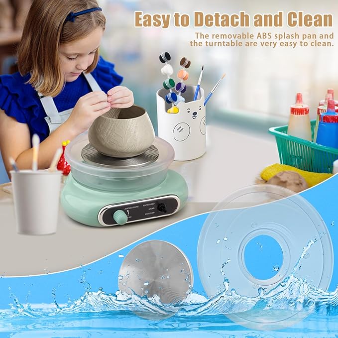 Hitish Mini Pottery Wheel, 4.7" Pottery Wheel for Kids Teens & Adults Beginners, Plug-in Motor, 1.32Lb Air Dry Clay, Crafts Kit for Home DIY, Ceramic Work & Art Creation, Clay Tools Included-BubblyBeeBaby