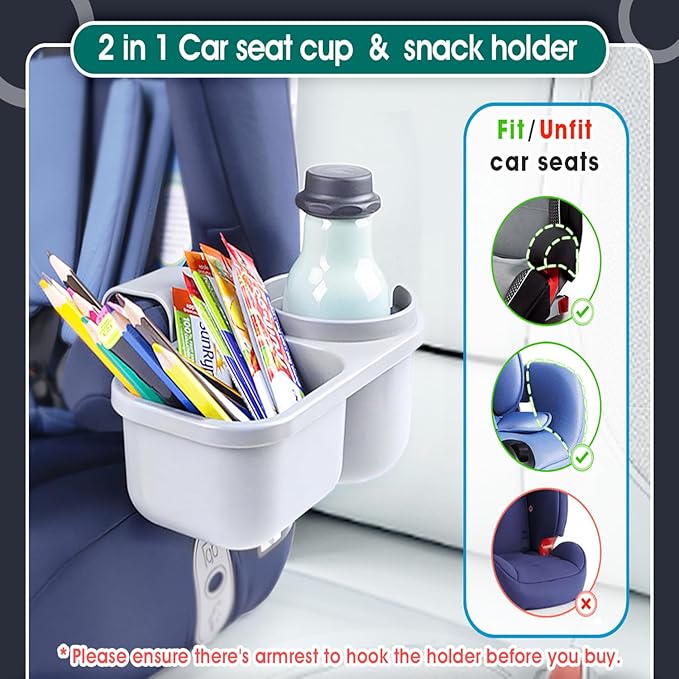 SnackPod Child Cup & Snack Holder for Convertible Car Seats & Strollers - BPA Free - Grey-BubblyBeeBaby