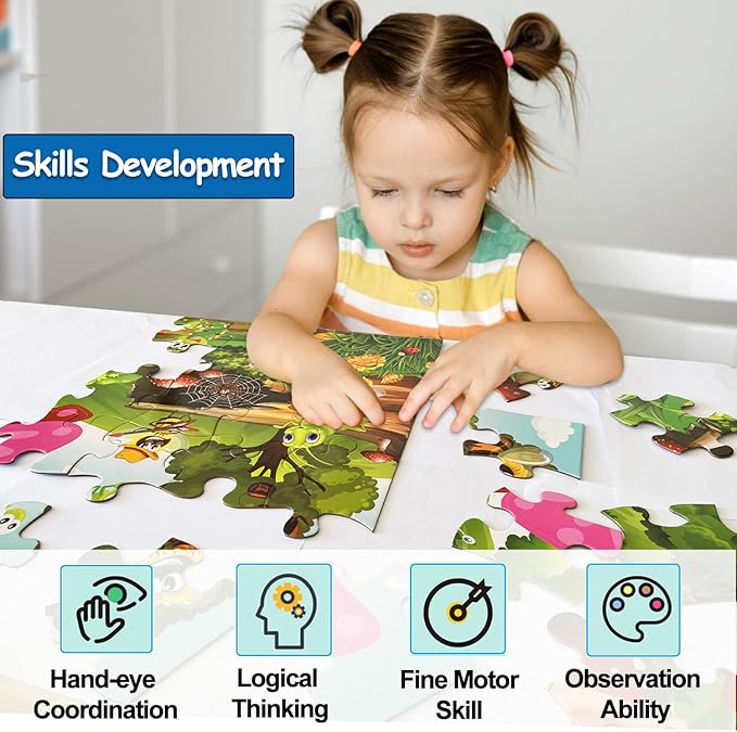 Jumbo Floor Puzzle for Kids, Large Jigsaw Puzzles 35 Piece for Kids Ages 3-5,Preschool Learning & Education Toys, Gifts for 4-8 Year Old Boys and Girls (Insect)-BubblyBeeBaby