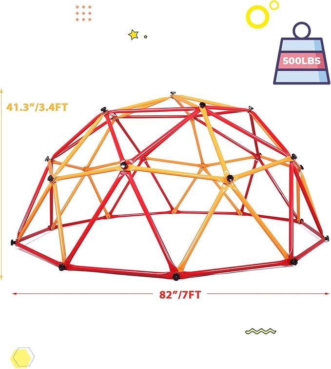 JAXPETY Climbing Dome, 7FT Outdoor Jungle Gym for Kids Ages 4-8, Toddler Monkey Bars for Backyard, Doorway Playground Climbing Structures for Toddler Climbing, Montessori Climbing Set for Dome Climber-BubblyBeeBaby