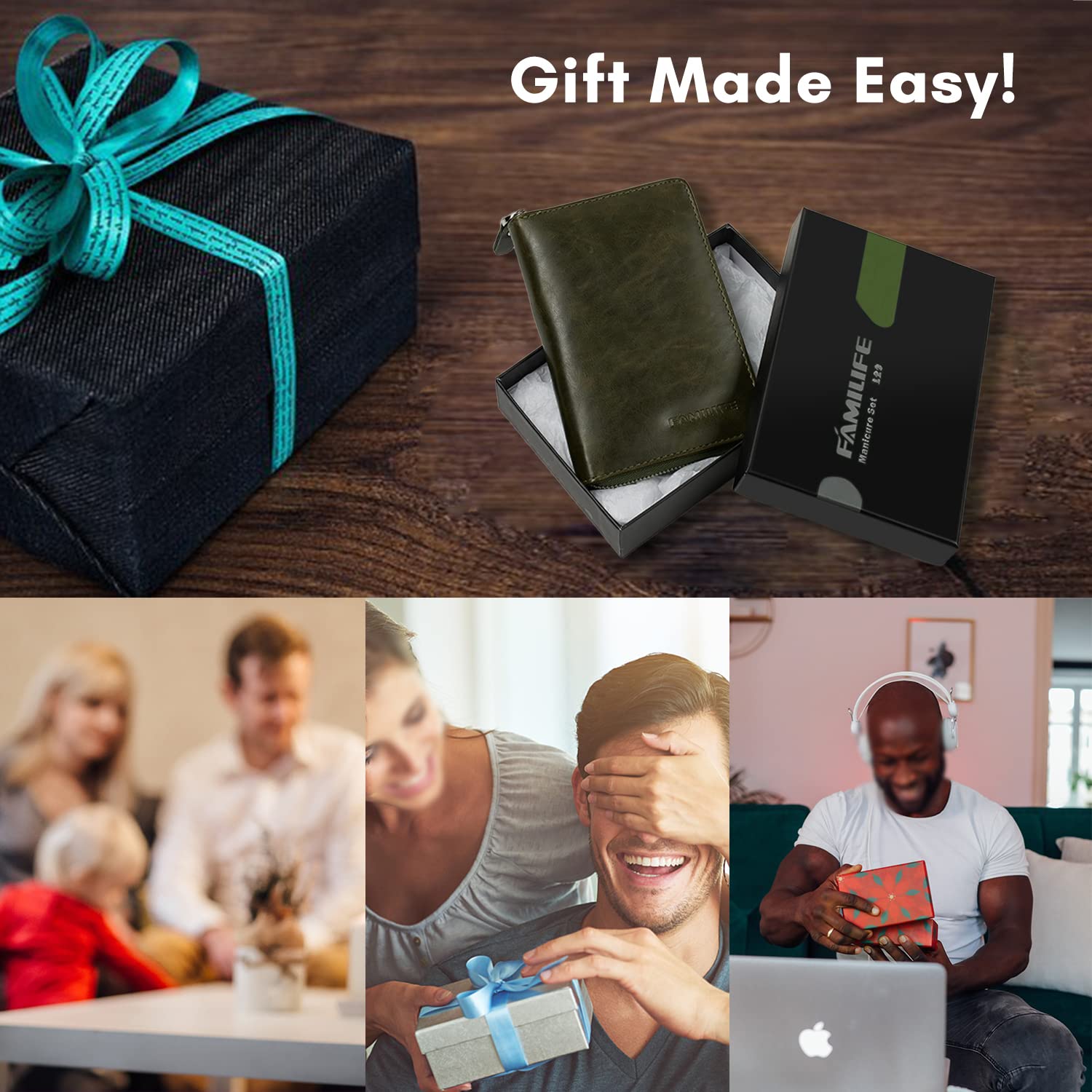 FAMILIFE Manicure Set, Professional Manicure Kit Nail Clippers Set 11 in 1 Stainless Steel Nail Pedicure Tools Kit Grooming Tool with Portable Green Leather Travel Case Luxury Gifts for Women and Men