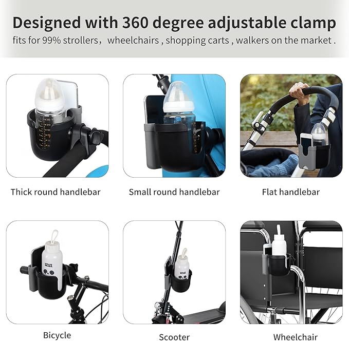 Accmor Stroller Cup Holder with Phone Holder, Bike Cup Holder, Universal Cup Holder for Uppababy Nuna Doona Strollers, 2-in-1 Cup Phone Holder for Stroller, Bike, Wheelchair, Walker, Scooter-BubblyBeeBaby