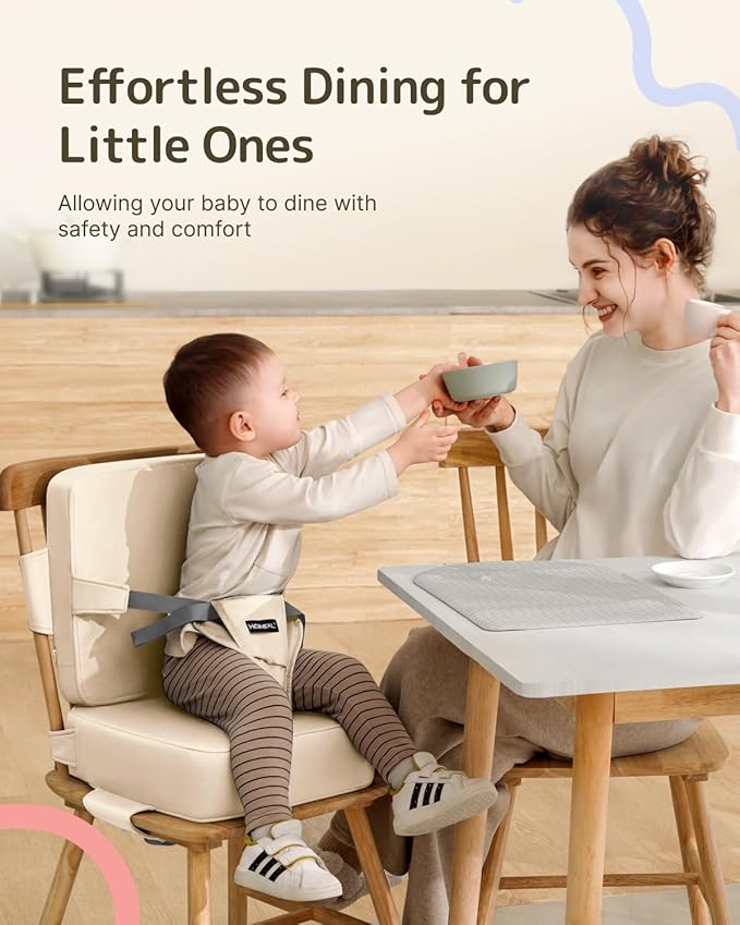 HOMEAL Toddler Booster Seat for Dining Table, Adjustable Kids Breathable Booster Seat for Kitchen, Beige-BubblyBeeBaby