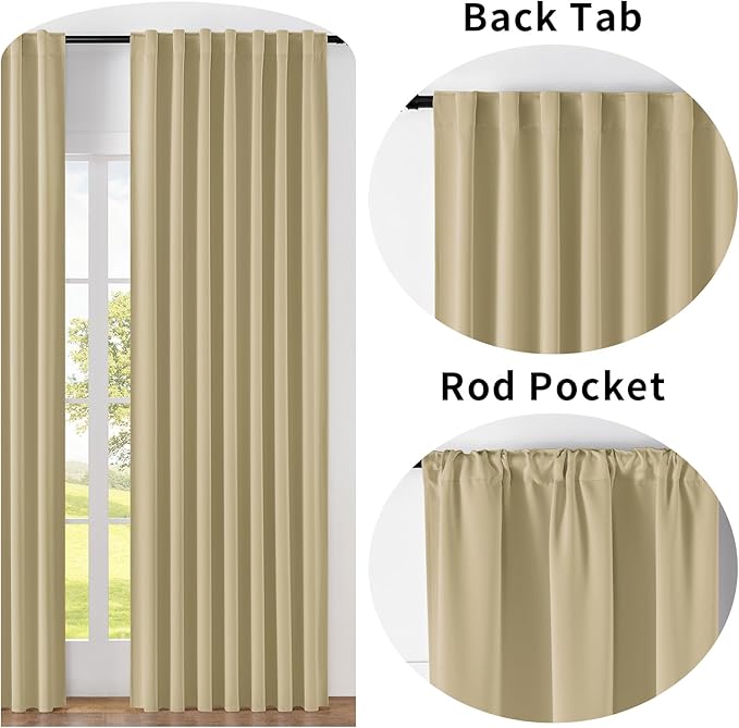 Joydeco Custom Blackout Curtains for Bedroom, 1 Panel Room Darkening Curtains & Drapes for Living Room Window Rod Pocket Back Tab (Custom Size,Beige)-BubblyBeeBaby