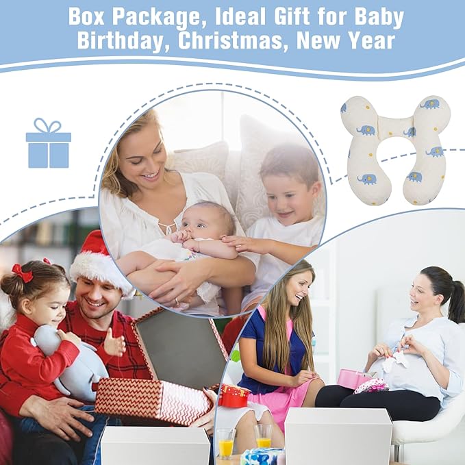 vocheer Baby Neck Pillow(Upgraded),Cotton, Baby Support Pillow, Car Seat Pillows for Newborn, Carseat Head and Body Support, Infant Travel Pillows for Prams, Pushchair, Stroller, Bouncer, Elephant-BubblyBeeBaby