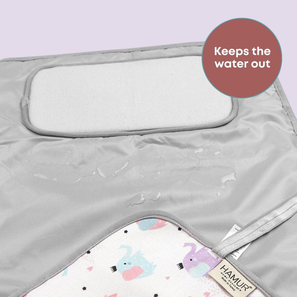 HAMUR HOME Portable Baby Changing Pad – Waterproof, Foldable & Lightweight Travel Mat – Soft & Machine Washable Diaper Changer – Compact & Durable (Elephant)
