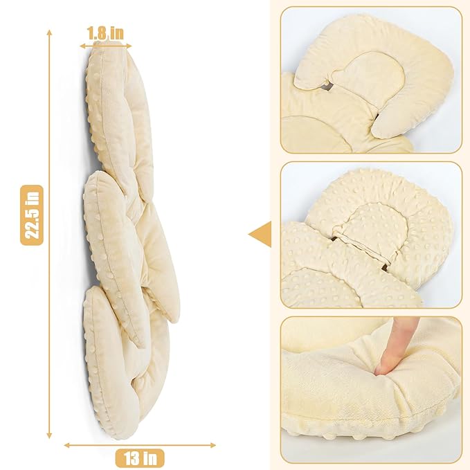 GFU Infant Car Seat Insert Head and Body Support, Reversible Newborn Insert for Carseat with Strap Pads, Soft Stroller Cushion Pillow Insert for Boys and Girls, Fits for Stroller, Swing, Beige-BubblyBeeBaby
