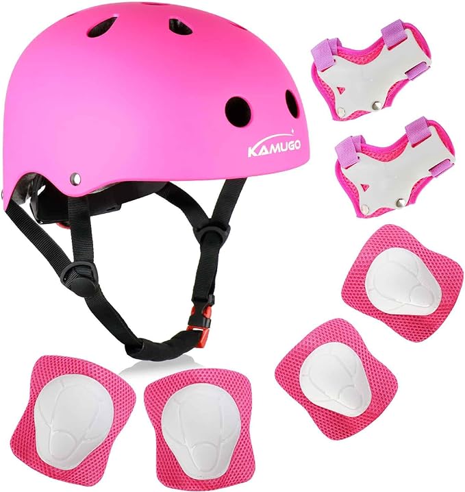 KAMUGO Kids Bike Helmet, Toddler Helmet for Ages 2-8 Boys Girls with Sports Protective Gear Set Knee Elbow Wrist Pads for Skateboard Cycling Scooter Rollerblading-BubblyBeeBaby