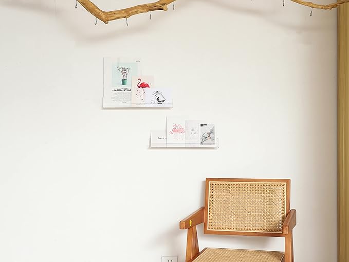 IEEK Nail Polish Rack Wall Mounted Shelf 2 Pack,Clear Kids Wall Bookshelf Acrylic Nail Polish Holder with Removable Anti-Slip End Inserts,2 Tiers Floating Polish Organizer Display 30 Bottles-BubblyBeeBaby