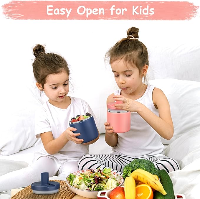 19oz Insulated Vacuum Food Jar with Buckle Lid Wide Mouth Soup Thermo for Hot Food Kids Leakproof Stainless Steel Lunch Container- Pink-1Pack-BubblyBeeBaby