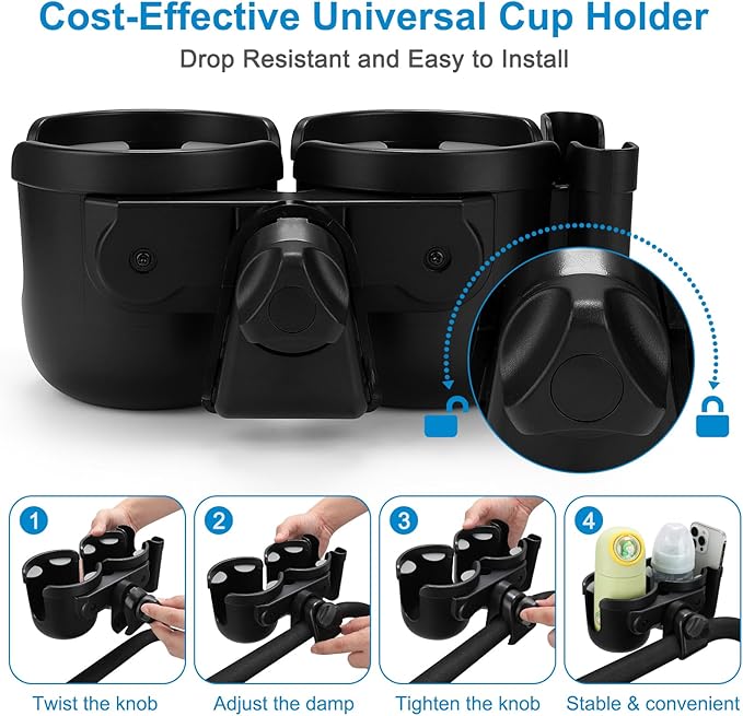 Accmor Stroller Cup Holder with Phone Holder, Bike Cup Holder, Universal Cup Holder for Uppababy Nuna Doona Strollers, 2-in-1 Cup Phone Holder for Stroller, Bike, Wheelchair, Walker, Scooter-BubblyBeeBaby
