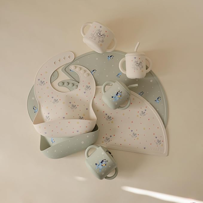 mushie x Bluey Silicone Baby Bib | Adjustable Fit Waterproof Bibs (Bluey Ivory)-BubblyBeeBaby