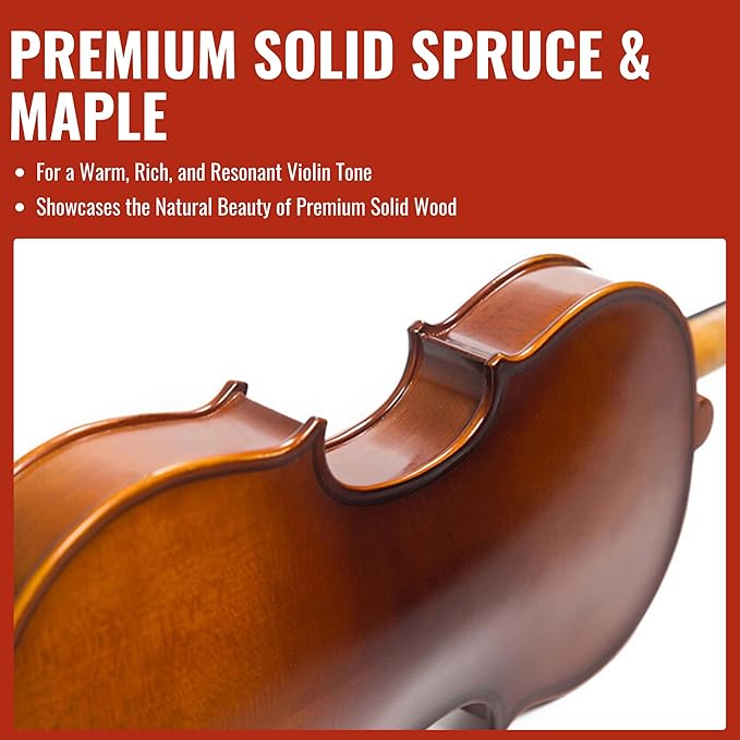 1/4 Size Violin for Kids, Beginners, Students, Solid Spruce Top, Maple Back Fiddle with Brazilwood Bow, Tuner, Hard Case, Shoulder Rest & More, Perfect Handcraft Gift-BubblyBeeBaby