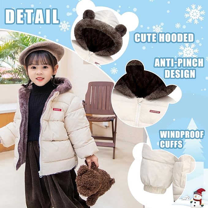 Infant Baby Winter Coat Bear Hooded Jacket Warm Fleece Snowsuit Windproof Outerwear for Toddler Boy Girl 9M-4T-BubblyBeeBaby