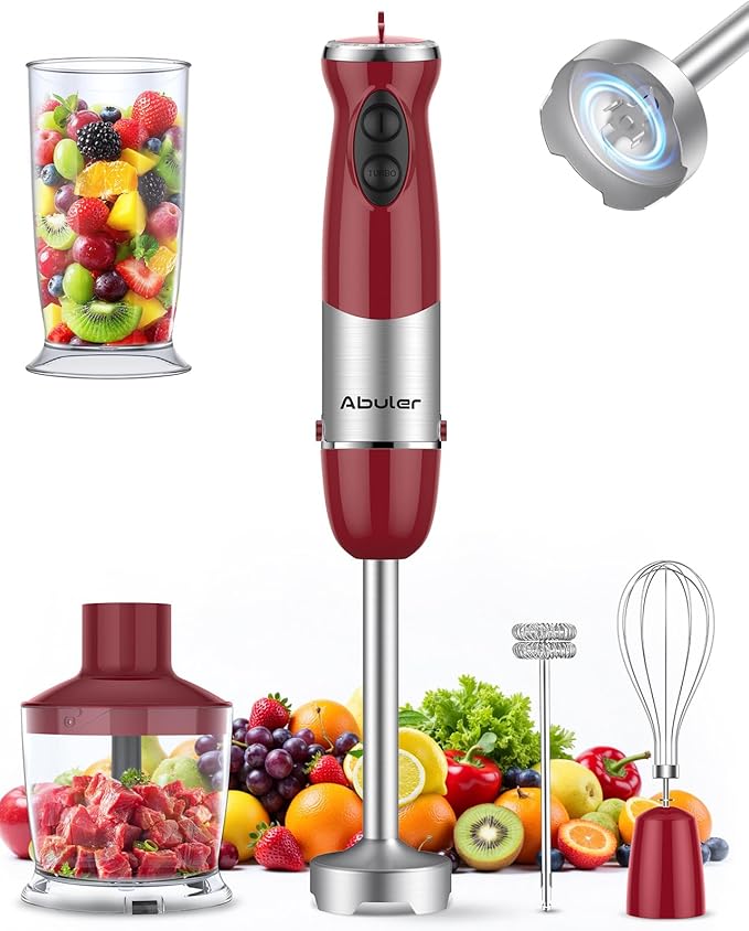 Immersion Blender Handheld 1000W 5 in 1 Corded Stick Hand Blender Kitchen with 12 Speed, BPA-Free, Mixing Beaker, Chopper, Whisk, Milk Frother, Perfect Emulsifier for Soup, Baby Food, Sauce, Puree-BubblyBeeBaby