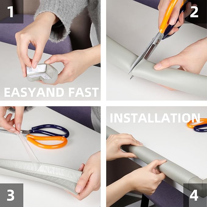 2 Pack L Shape Extra Thick Furniture Table Edge Protectors Foam Baby Safety Bumper Guard 16.4 Ft, Hearth Cushion, for Table, Fireplace, Countertop(with 8 Corners) (Gray)-BubblyBeeBaby