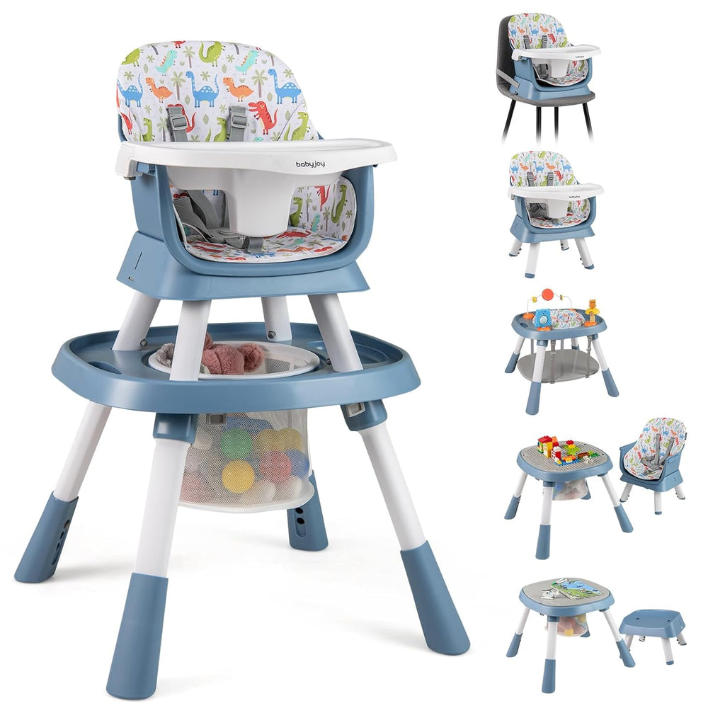 BABY JOY 16 in 1 High Chair, Convertible Baby Highchair for Babies and Toddlers with Activity Center, Booster Seat, Building Block Table, Toddler Chair with Safety Harness, Removable Tray (Blue)