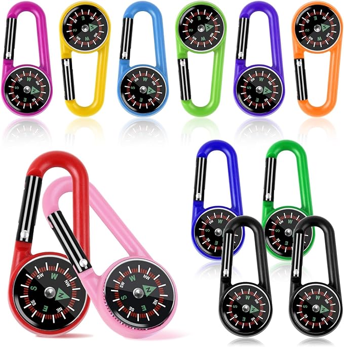 12 Pcs Mini Compass Keychain for Kids Bulk, Small Pocket Magnetic Compass Survival Hiking for Outdoor Survival Camping Party Backpacking Accessory-BubblyBeeBaby