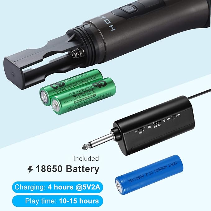 HOTEC UHF Wireless Dual Handheld Microphones with Rechargeable 1/4” Output Mini Portable Receiver for Live Performance Over PA, Mixer, Speaker (H-U26C)-BubblyBeeBaby