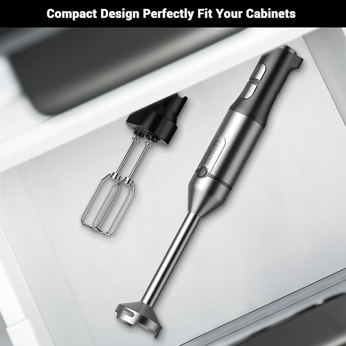 Immersion Blender RPM 16000±10% Hand Blender,15 Speed and Turbo Mode Hand Mixer, 3-in-1 Heavy Duty Copper Motor Stainless Steel Smart Stick with Egg Beaters and Chopper-BubblyBeeBaby