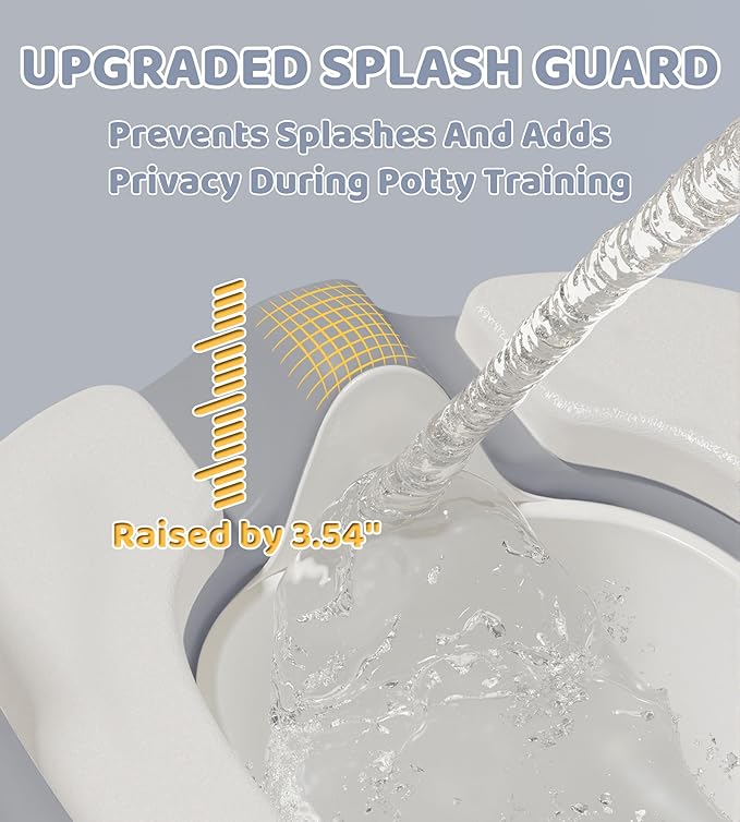 2-in-1 Toddler Potty Training Toilet Seat with Step Stool Ladder – Adjustable Height Potty Chair Urinal for Baby Boys Girls Age 1-3, Foldable Training Potty with Splash Guard & Anti-Slip Feet, Grey-BubblyBeeBaby