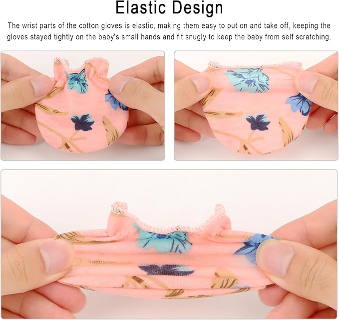 BQUBO Newborn Infant Toddler Mittens No Scratch Cotton Elastic Wrist Gloves Hypoallergenic for 0-6 Months Baby Boys Girls-BubblyBeeBaby