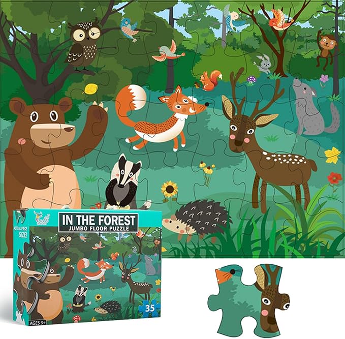 Jumbo Floor Puzzle for Kids, Large Jigsaw Puzzles 35 Piece for Kids Ages 3-5,Preschool Learning & Education Toys, Gifts for 4-8 Year Old Boys and Girls (Forest Animals)-BubblyBeeBaby