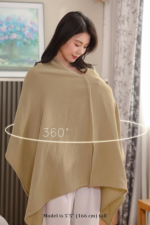 2-Pack Nursing Covers for Breastfeeding, 100% Organic Cotton Muslin Breastfeeding Cover, Multi-Use Nursing Scarf, Car Seat Canopy, Stroller Cover, Soft Breathable Baby Blanket Khaki Brown-BubblyBeeBaby
