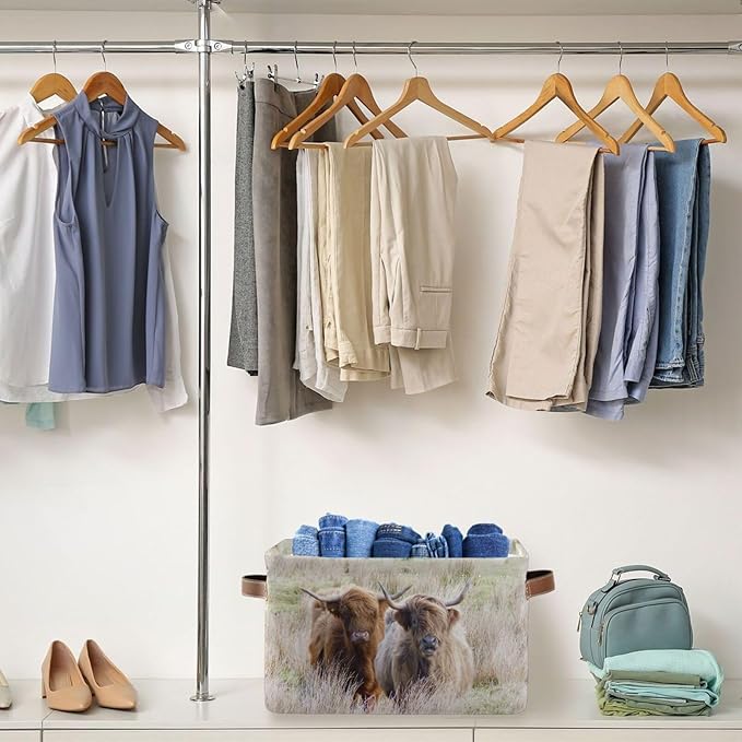 Highland Cows Storage Basket Cube Storage Bins Organizer Bag Collapsible Closet Shelf Baskets with handle for Baby Cloth Pet Toy Book 14.2×10.2×8.3 IN-BubblyBeeBaby